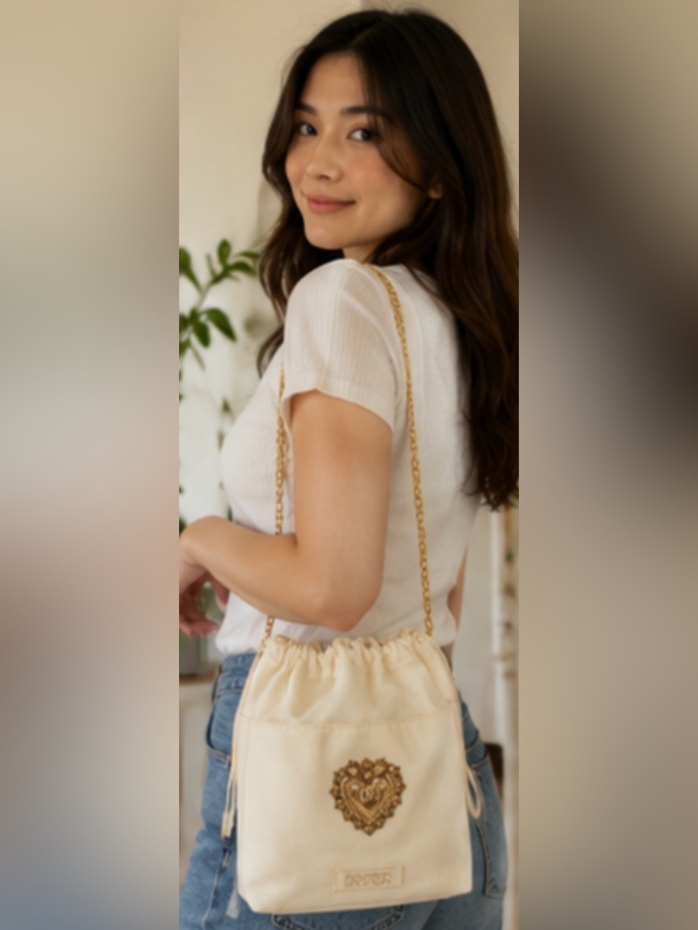 Dolce & Gabbana Cream Drawstring Devotion Pouch